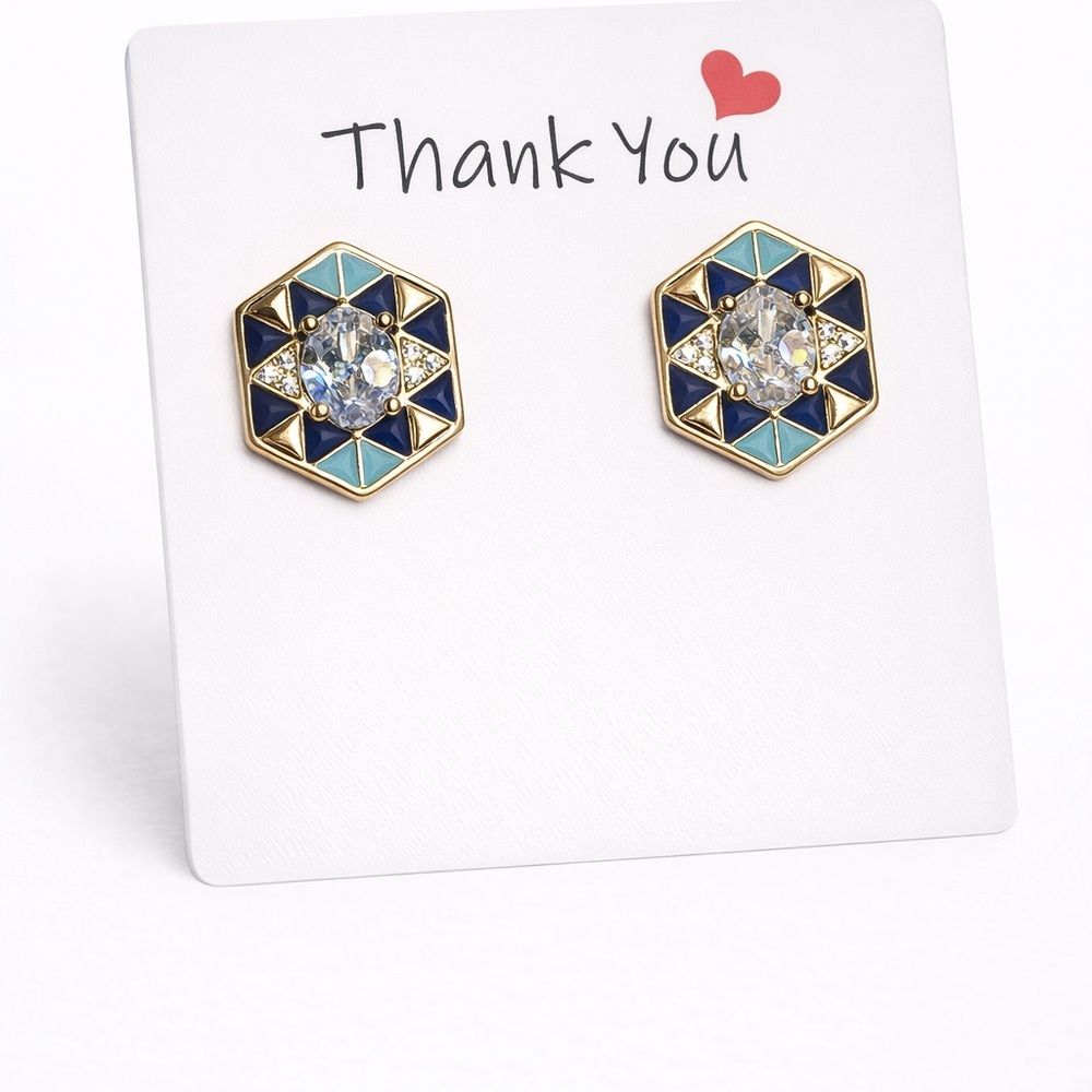 Geometric Gold and Blue Earrings NWT